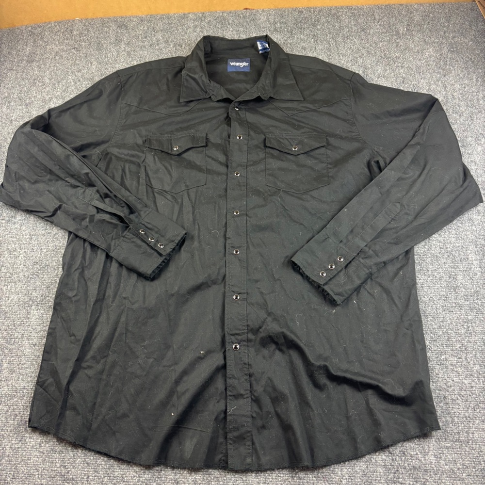 WRANGLER Men’s Black Western Long Sleeve Snap Button Up Shirt size: 2XL Tall - Picture 2 of 8